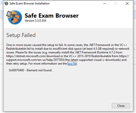 safe exam browser setup failed